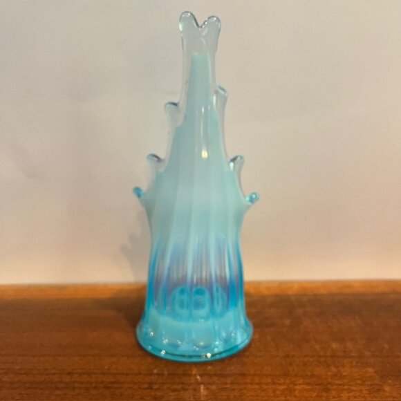 Vintage Fostoria Heirloom Blue Opalescent Swung Ribbed Candle Taper Holder - Picture 5 of 8